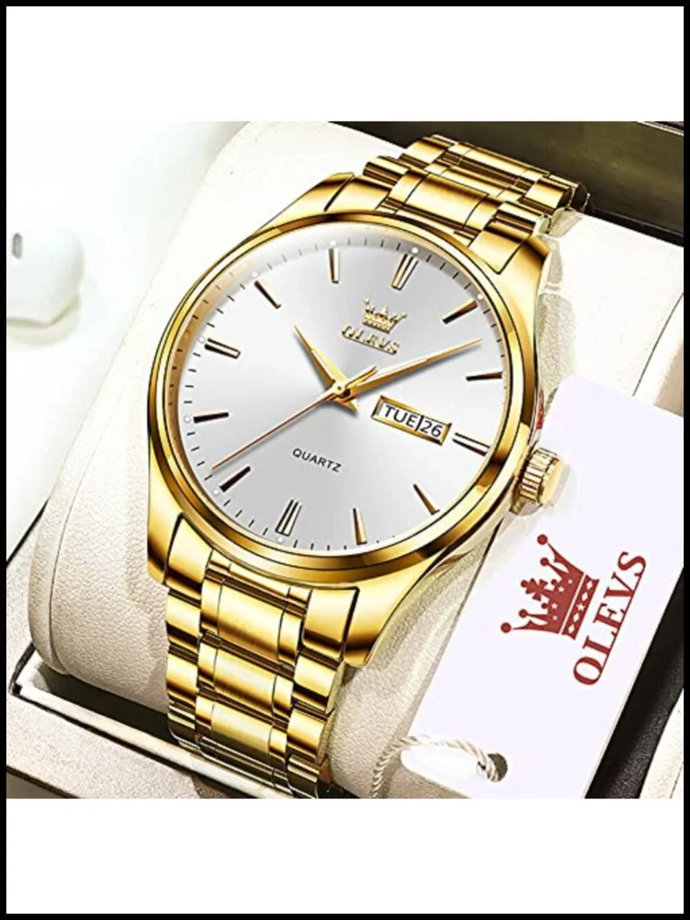 Men's Gold Tone Stainless Steel Analog Quartz Dress Watch Luminous Waterproof
